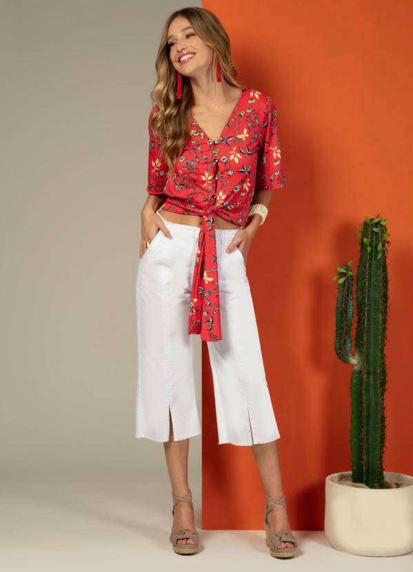 Quintess - Calça Pantacourt Jeans com Fendas Branca 5