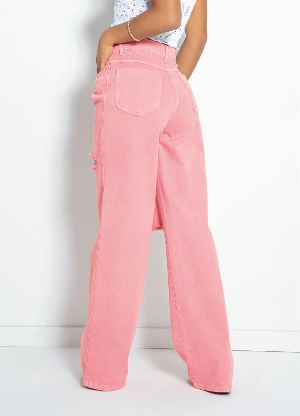 Sawary Jeans - Calça Rosa Wide Leg com Destroyed Sawary 2
