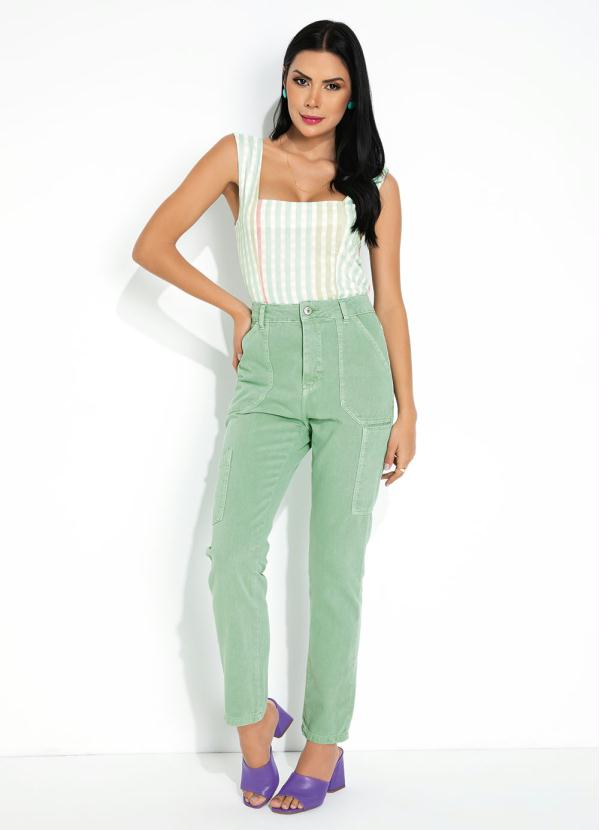 Sawary Jeans - Calça Verde Reta com Bolsos Sawary 5