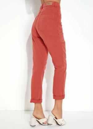 Sawary Jeans - Calça Vermelha Reta com Bolsos Sawary - SAWARY JEANS
