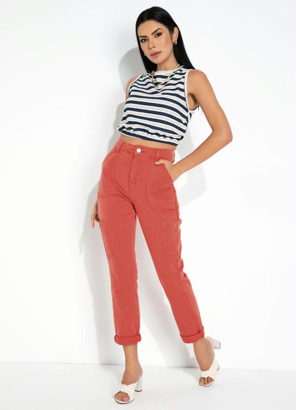 Sawary Jeans - Calça Vermelha Reta com Bolsos Sawary 3