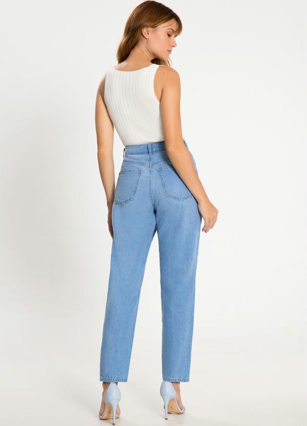 Lunender - Calça Jeans Mommy com Destroyed Joelhos Azul 4