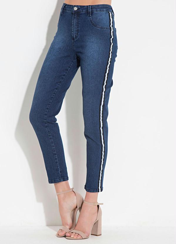 Quintess - Calça Quintess Jeans Escuro com Faixa Lateral