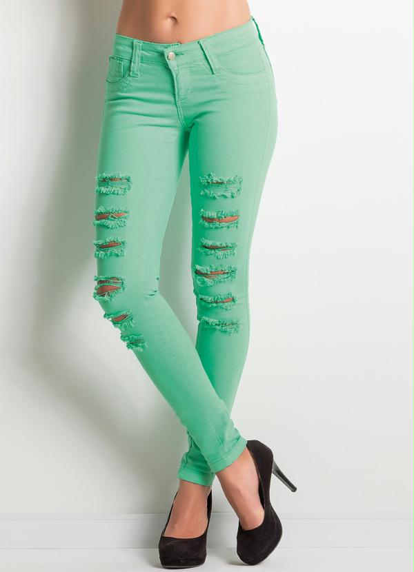 Janine - Calça Skinny Destroyed Verde