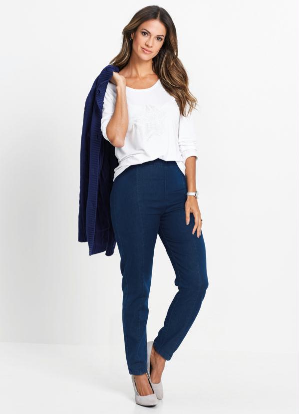 bonprix - Calça Skinny Jeans com Recortes Azul Médio 4