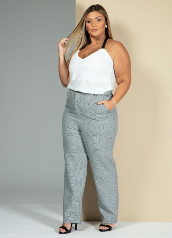 Quintess - Calça Alfaitaria Xadrez com Cintura Alta 9
