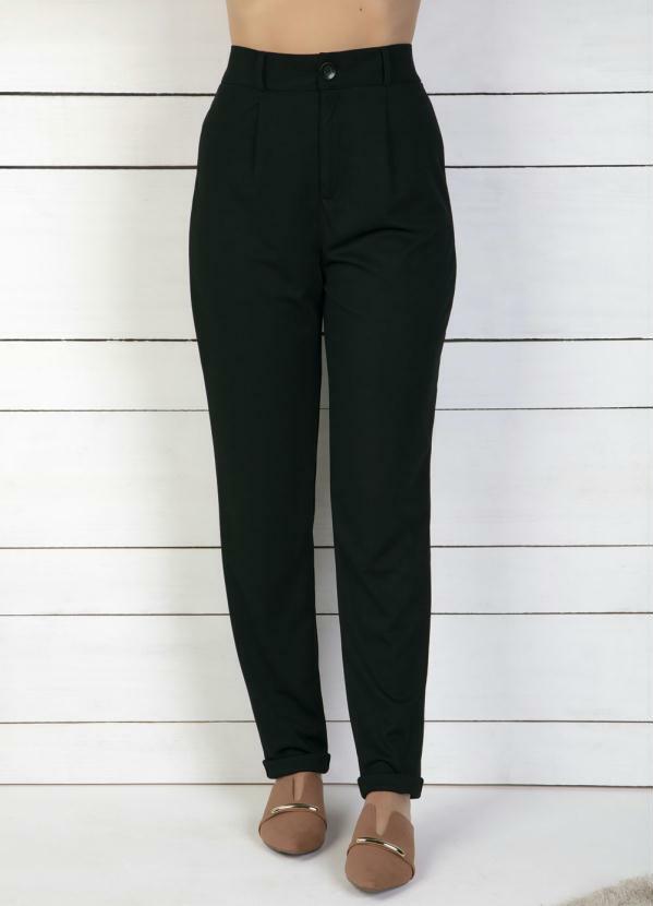 Moda Pop - Calça Preta com Botão e Zíper Funcional 6
