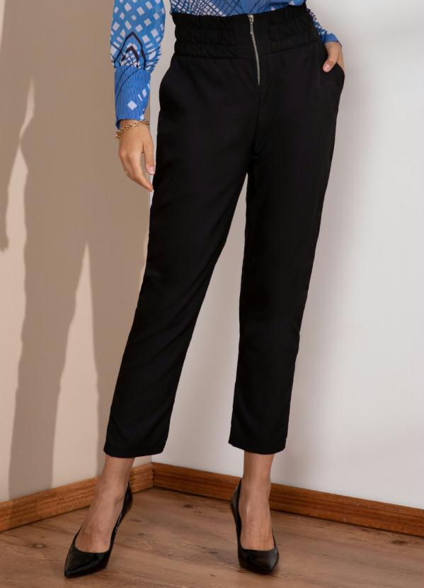 Quintess - Calça Preta Social com Elástico e Zíper