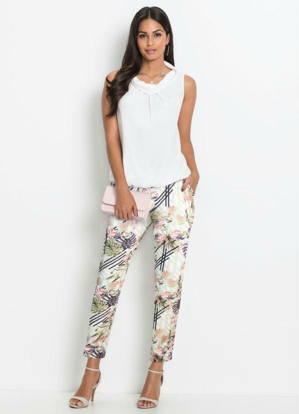 bonprix - Calça Social Alfaiataria Floral Branca 4