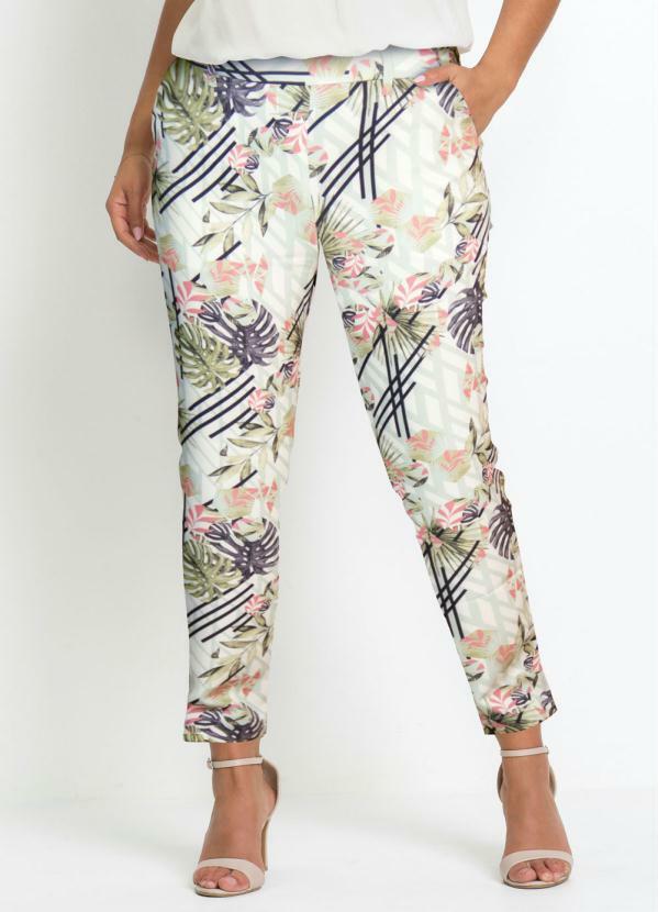 bonprix - Calça Social Alfaiataria Floral Branca 6