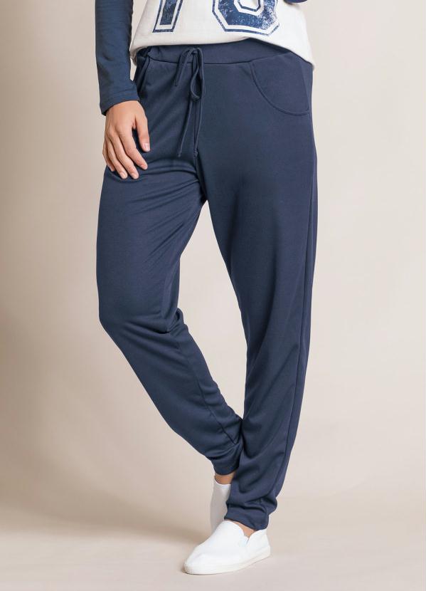 Moda Pop - Calça Jogging Marinho com Bolsos Funcionais