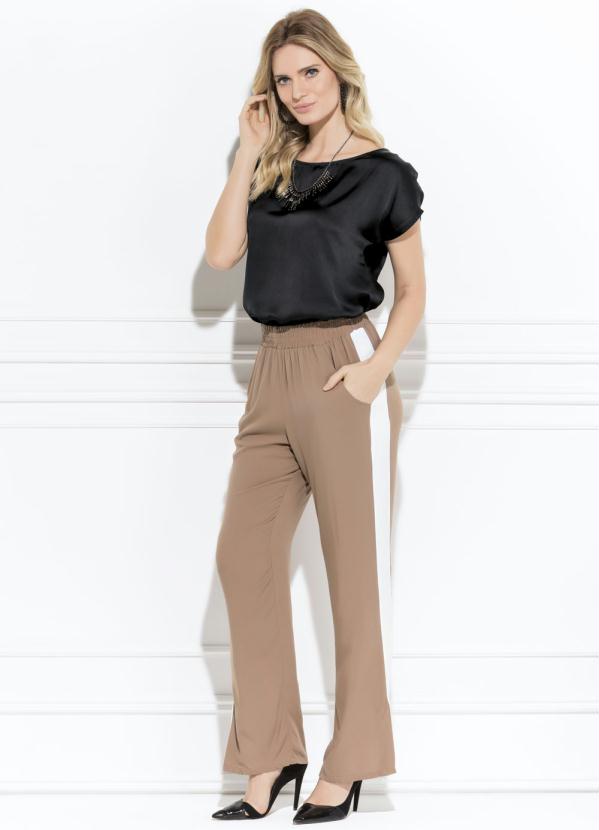 Quintess - Calça Quintess Marrom com Faixa Lateral Branca 3