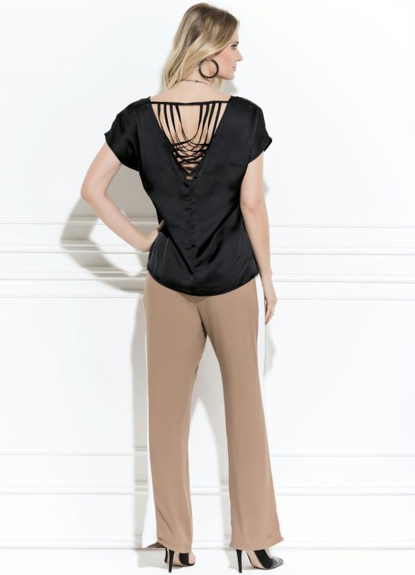 Quintess - Calça Quintess Marrom com Faixa Lateral Branca 5