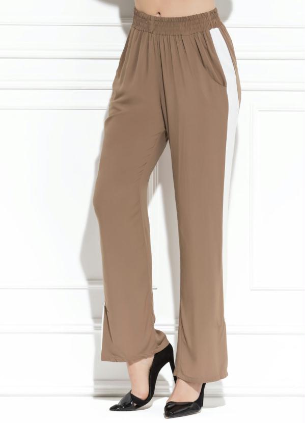 Quintess - Calça Quintess Marrom com Faixa Lateral Branca 7