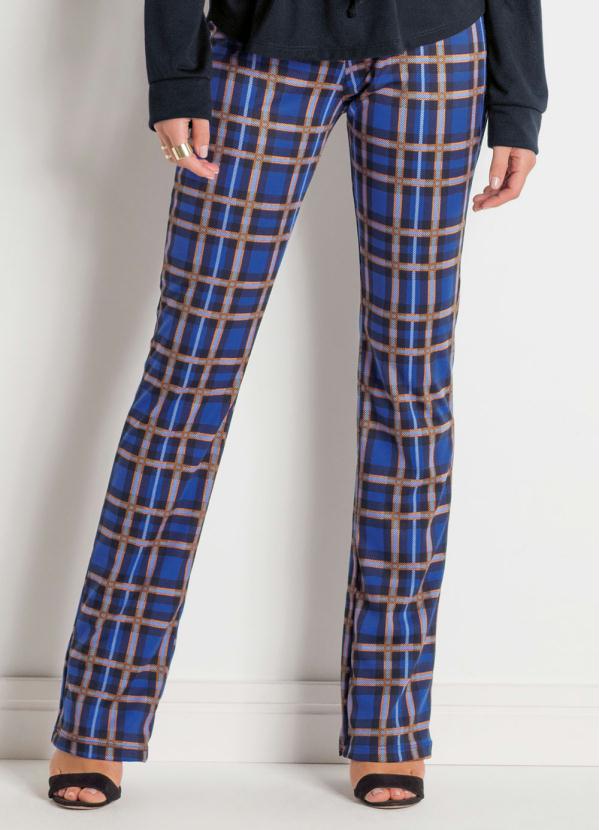 Outlet - Calça Reta Xadrez com Cintura Média