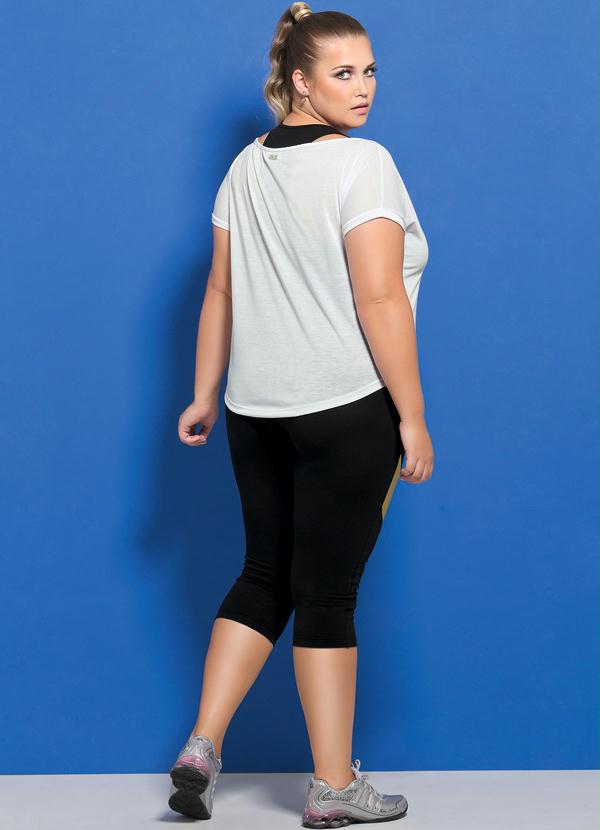 Quintess - Calça Corsário Fitness Preto e Dourado Plus Size 8