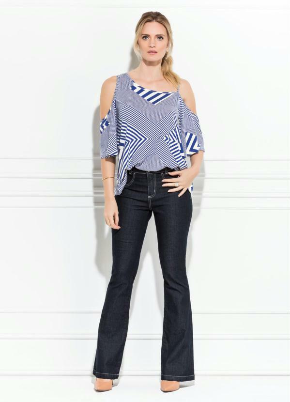 calça flare jeans azul escuro