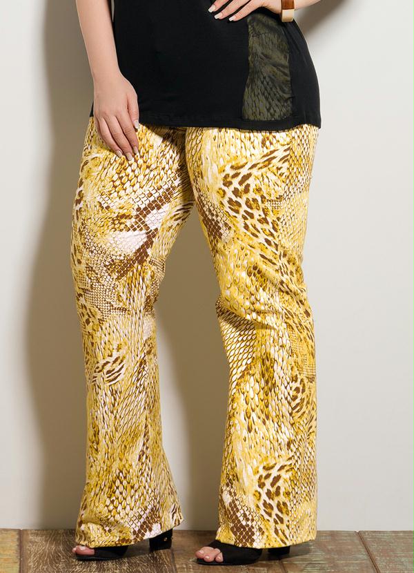 Quintess - Calça Flare Mix Animal Print Plus Size
