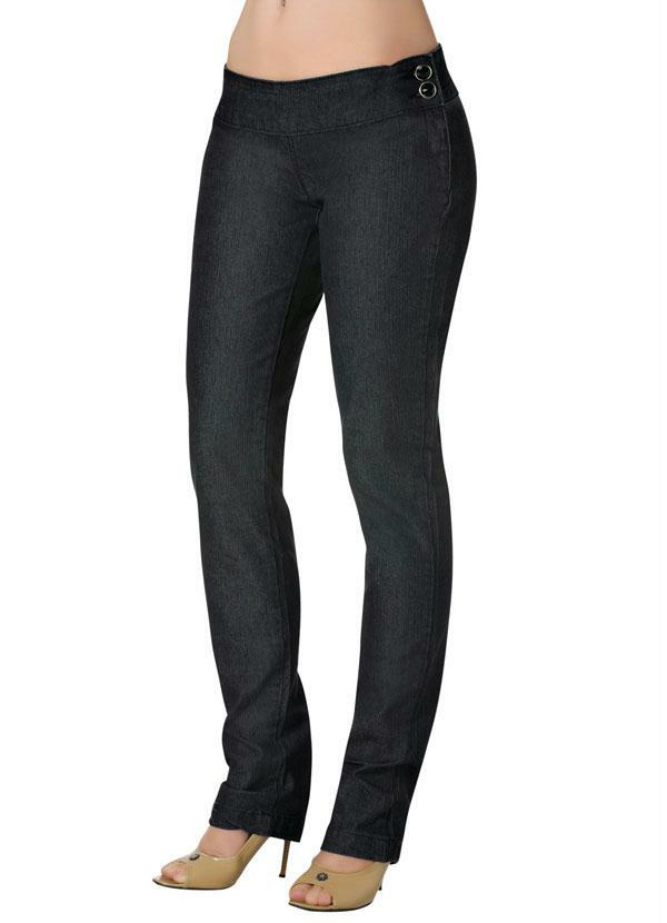 Outlet - Calça Jeas Escuro com Fechamento Lateral