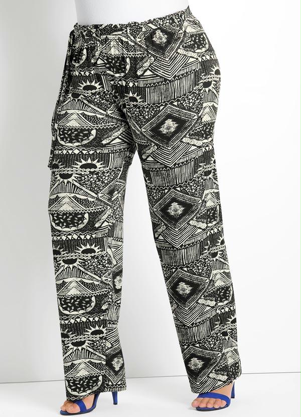 Quintess - Calça Pantalona Estampa Étnica Plus Size