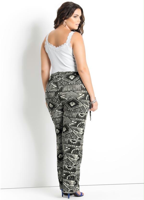 Quintess - Calça Pantalona Estampa Étnica Plus Size 5