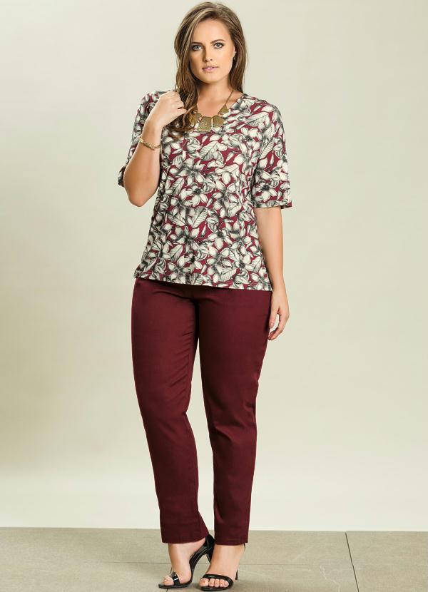 Quintess - Calça Reta Bordô Plus Size 3