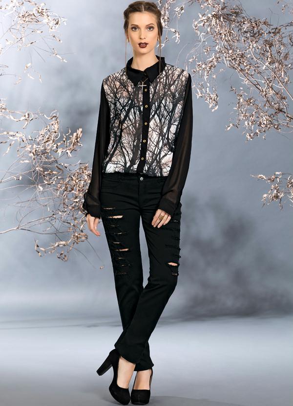 Quintess - Calça Skinny Destroyed Preta 3