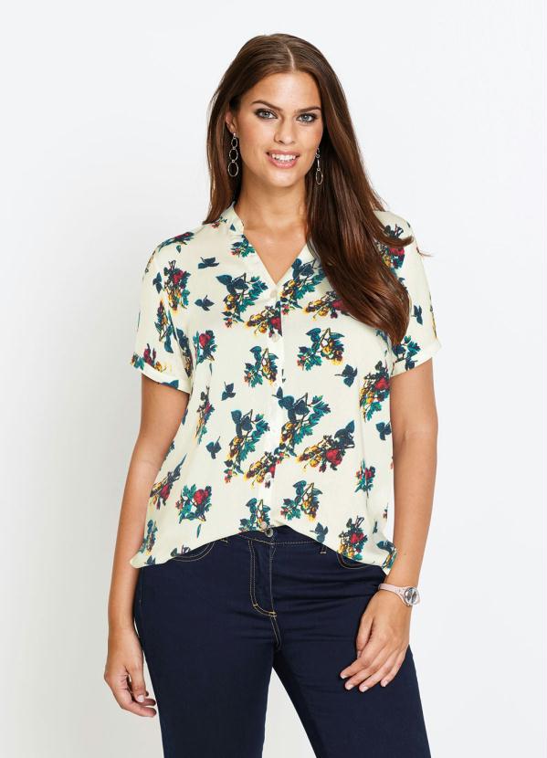 bonprix - Camisa Gola Padre Floral Bege 4