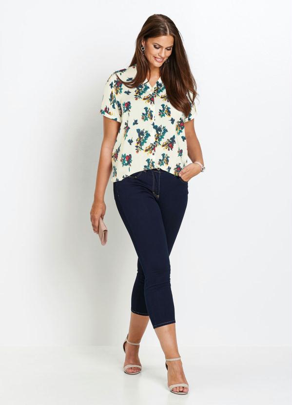 bonprix - Camisa Gola Padre Floral Bege 6