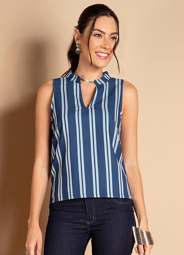 Quintess - Camisa Listras Azuis com Decote V