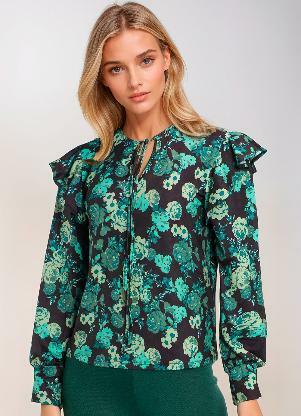 bonprix - Blusa Manga Longa Floral Dark - BONPRIX