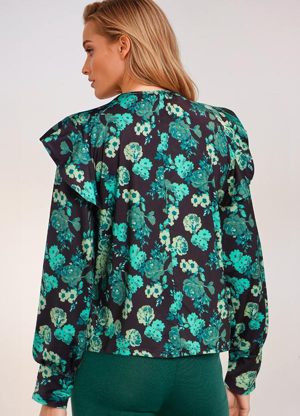 bonprix - Blusa Manga Longa Floral Dark