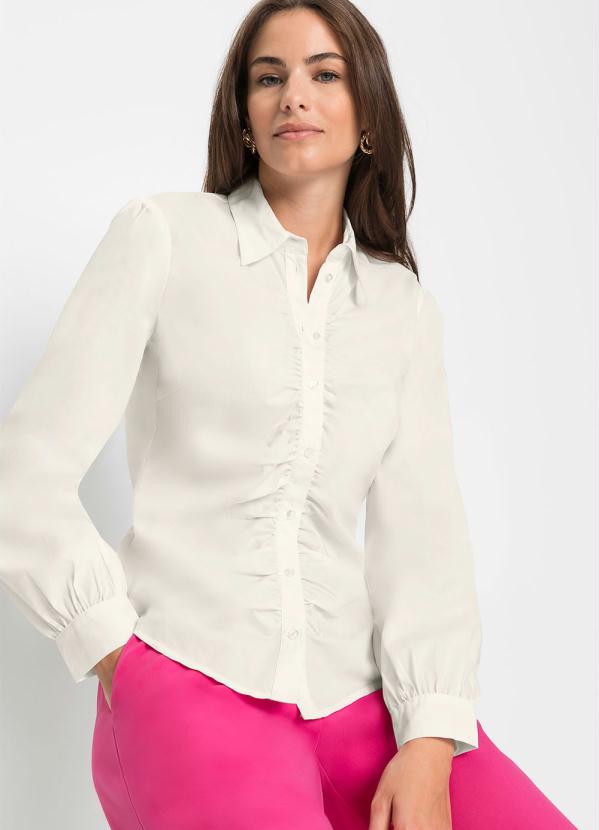 bonprix - Blusa Off White em Viscose Plana Sarjada