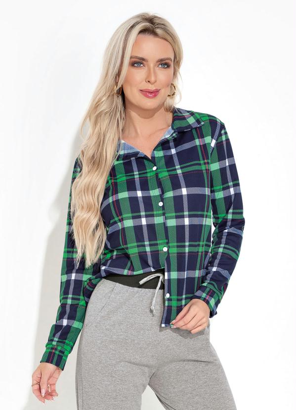 Moda Pop - Camisa com Mangas Longas Xadrez Marinho