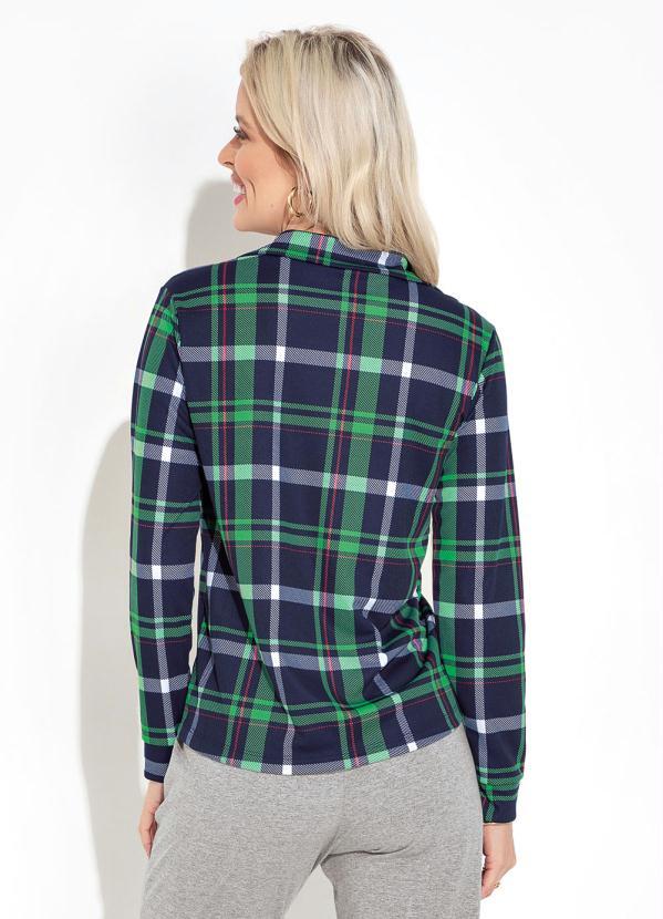 Moda Pop - Camisa com Mangas Longas Xadrez Marinho 2
