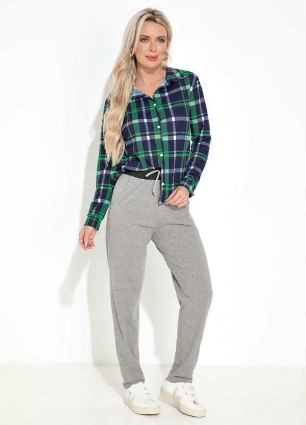 Moda Pop - Camisa com Mangas Longas Xadrez Marinho 3