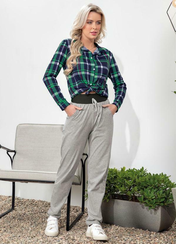 Moda Pop - Camisa com Mangas Longas Xadrez Marinho 5