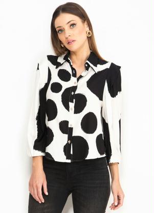 Forum - Camisa de Crepe Manga Longa Estampada Branca - FORUM