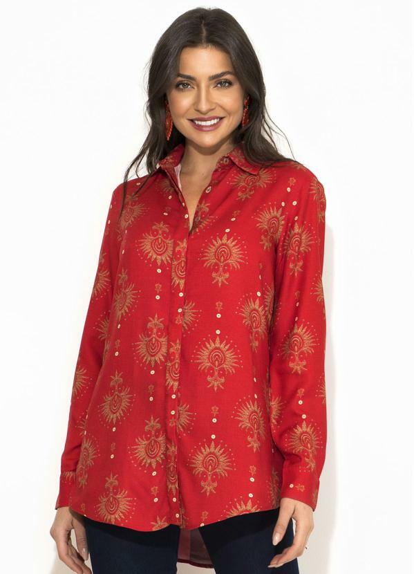 Sacada - Camisa Estampa Oriental Vermelha