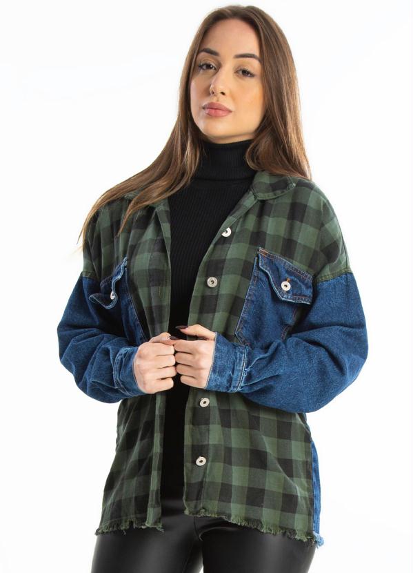 Endless - Camisa Feminina Xadrez Jeans Azul