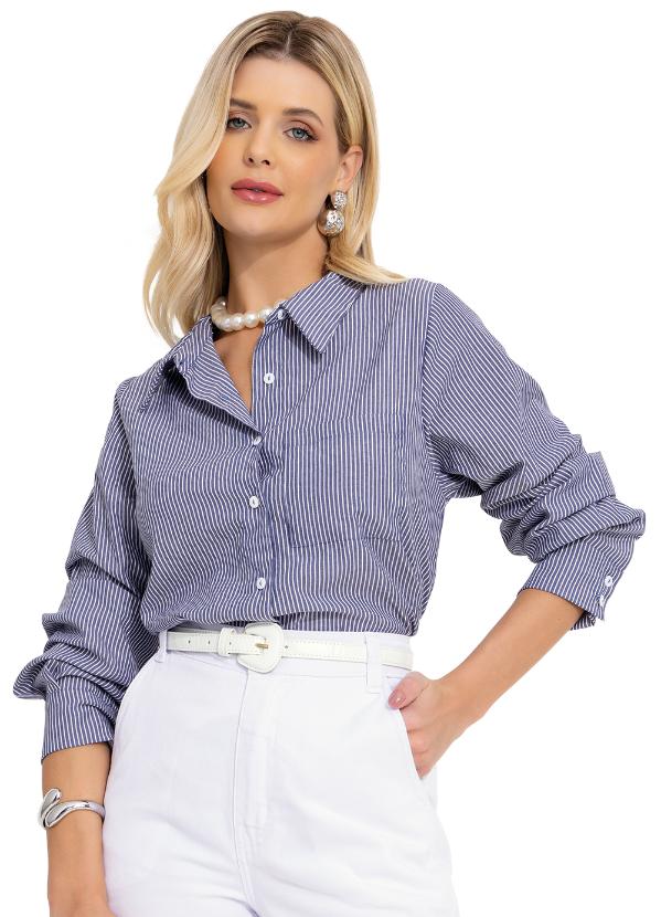 Quintess - Camisa Listrado Azul em Tricoline 2