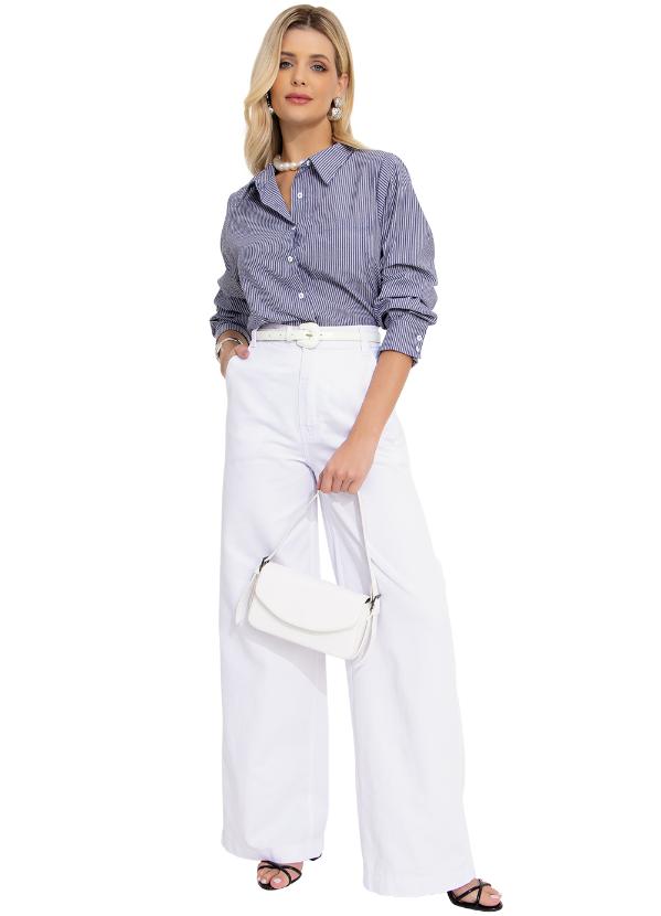 Quintess - Camisa Listrado Azul em Tricoline 1