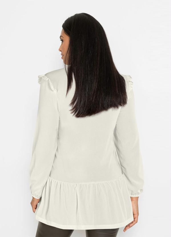 Outlet - Camisa Manga Longa com Babado Branca 2