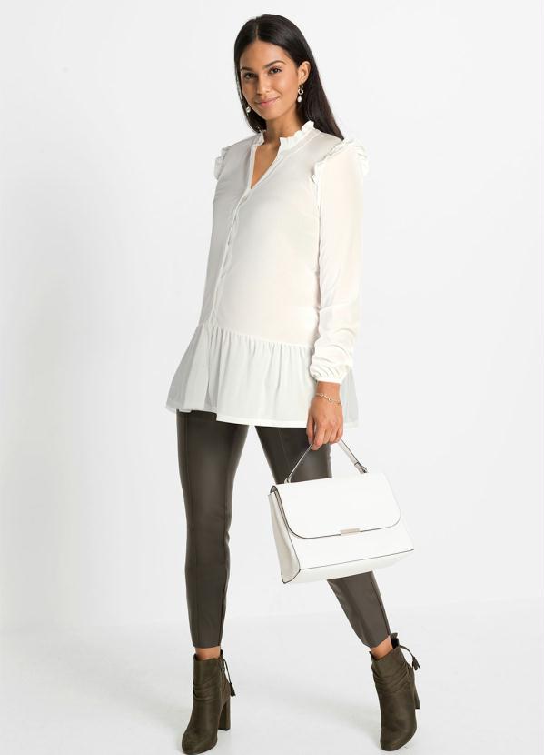 Outlet - Camisa Manga Longa com Babado Branca 3