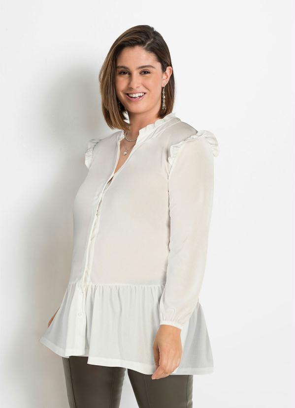 Outlet - Camisa Manga Longa com Babado Branca 4