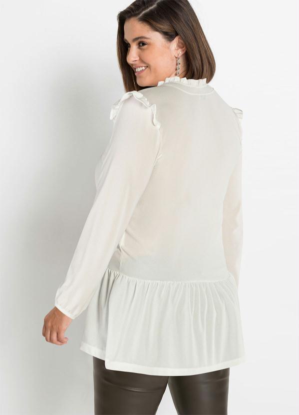 Outlet - Camisa Manga Longa com Babado Branca 5