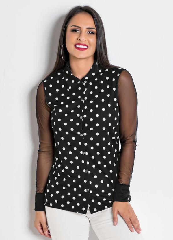 Outlet - Camisa Poá com Mangas em Tule