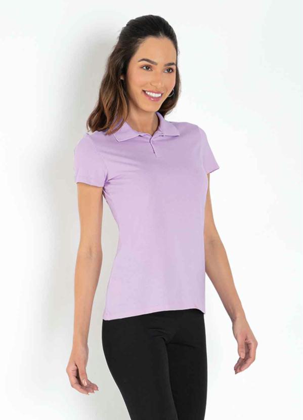 Camisa Polo Feminina Lilás com Mangas Curtas Multimarcas