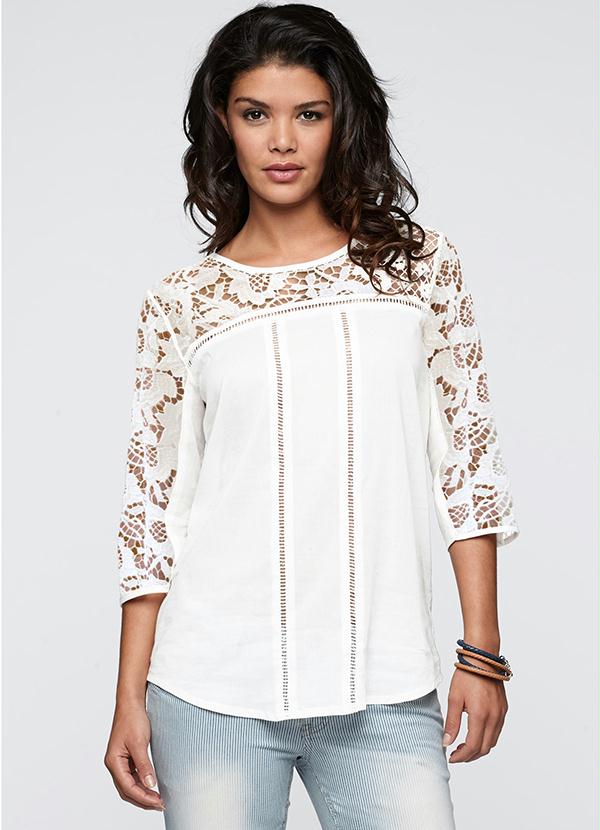 Outlet - Blusa com Aplicação de Renda Branco
