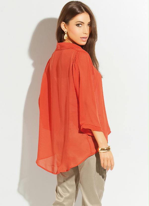 Quintess - Blusa com Transparência Estilo Mullet Laranja 2